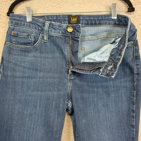 Lee Jeans Womens 12L Blue Bootcut Mid Rise Dark Wash Curvy Stretch Denim Western - Picture 1 of 14